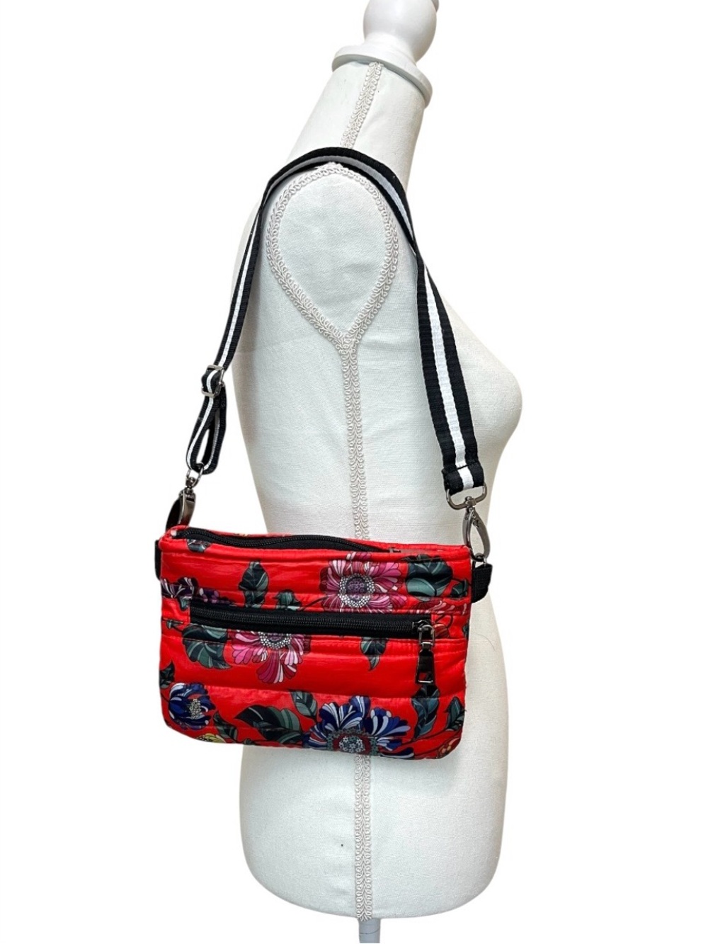 Think Royln Quilted Red Floral Bag with Adjustable Strap